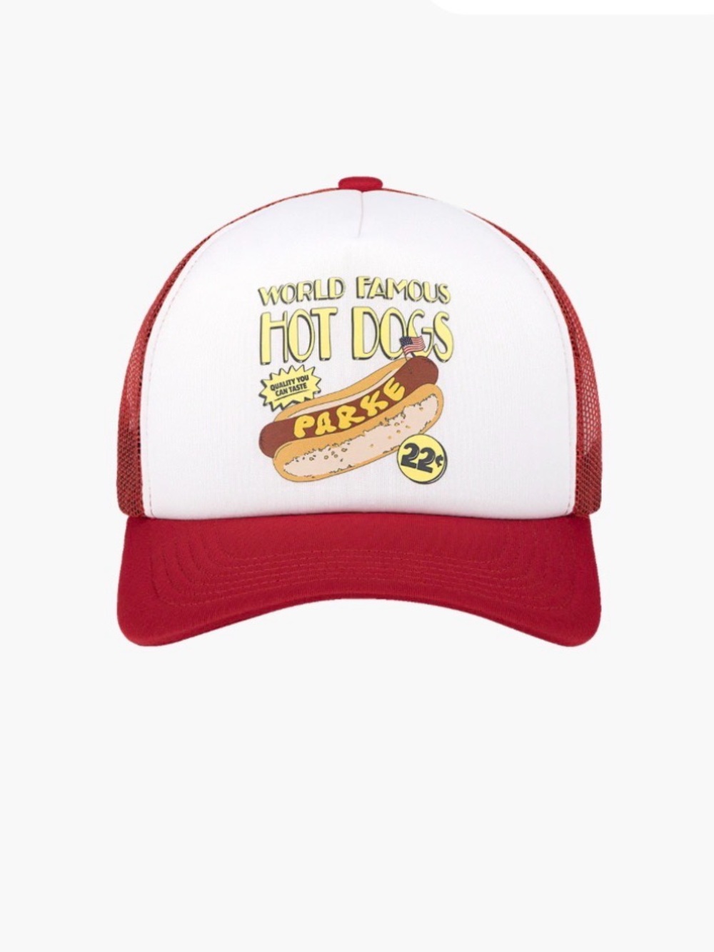 PARKE Sold Out Hot Dog Trucker Hat Red World Famous Cap NWT